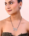 Silver-Plated Black Beaded & AD Studded Chain Mangalsutra Set-VOJ310