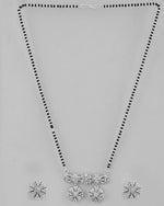 Silver-Plated Black Beaded & AD Studded Chain Mangalsutra Set-VOJ310