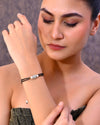 Silver Plated AD Stone Studded Cylindrical Shaped Mangalsutra Bracelet-VOJ312