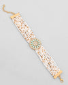 Gold Plated Green Flower Studded And Beaded Mutli Layer Bracelet-VOJ313