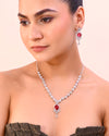 Silver-Plated White And Maroon Colour AD-Studded Jewellery Set-VOJ314