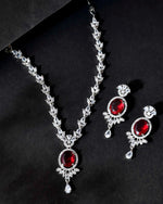 Silver-Plated White And Maroon Colour AD-Studded Jewellery Set-VOJ314