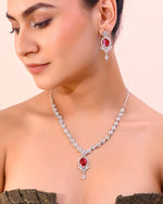 Silver-Plated White And Maroon Colour AD-Studded Jewellery Set-VOJ314