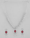 Silver-Plated White And Maroon Colour AD-Studded Jewellery Set-VOJ314