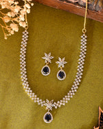 Gold-Plated White And Blue Colour AD-Studded Jewellery Set-VOJ316