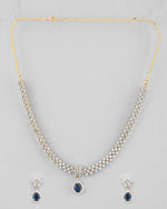 Gold-Plated White And Blue Colour AD-Studded Jewellery Set-VOJ316