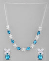 Silver Plated Blue And White Stone Studded Necklace with Earrings Set-VOJ320