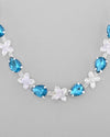 Silver Plated Blue And White Stone Studded Necklace with Earrings Set-VOJ320