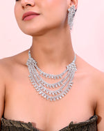 Silver Plated Stone Studded Multi Layer Jewellery Set-VOJ321