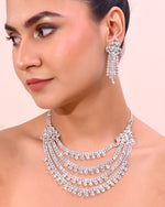 Silver Plated Stone Studded Multi Layer Jewellery Set-VOJ321