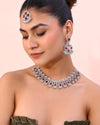 Silver Plated Pink AD Stone Studded Designer Jewellery Set With Mangtikka-VOJ326