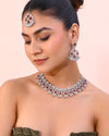 Silver Plated Pink AD Stone Studded Designer Jewellery Set With Mangtikka-VOJ326