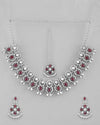 Silver Plated Pink AD Stone Studded Designer Jewellery Set With Mangtikka-VOJ326