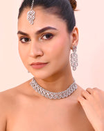 Silver Plated Baby Pink AD Stone Studded Designer Jewellery Set With Mangtikka-VOJ328