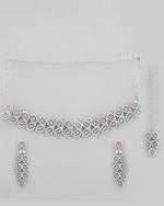 Silver Plated Baby Pink AD Stone Studded Designer Jewellery Set With Mangtikka-VOJ328