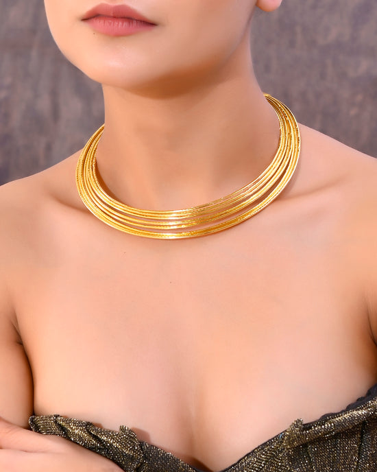 Gold-Plated Muti Layared  Hasli Necklace-VOJ330