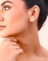 Gold Plated Flower Shaped Pearl Stud Earrings-VOJ331