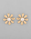 Gold Plated Flower Shaped Pearl Stud Earrings-VOJ331