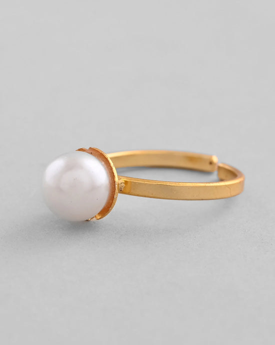 Gold Plated One Pearl Ring-VOJ332