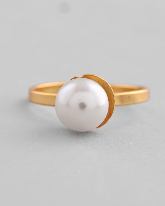 Gold Plated One Pearl Ring-VOJ332