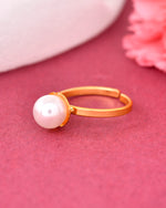 Gold Plated One Pearl Ring-VOJ332