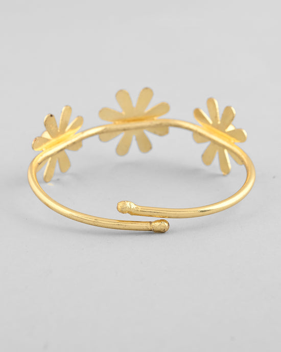 Gold Plated with 3 Flower and Pearl Kada Bracelet-VOJ333