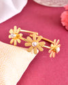 Gold Plated with 3 Flower and Pearl Kada Bracelet-VOJ333