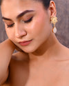 Gold Plated Flower Shaped Stone Studded Drop Earrings-VOJ334