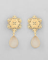 Gold Plated Flower Shaped Stone Studded Drop Earrings-VOJ334