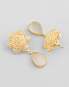 Gold Plated Flower Shaped Stone Studded Drop Earrings-VOJ334