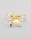 Gold Plated Flower Shaped With Pearl In Center Kada Bracelet-VOJ335