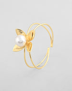 Gold Plated Flower Shaped With Pearl In Center Kada Bracelet-VOJ335