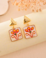 Gold Plated Hand Painted Drop Stud Earrings-VOJ336