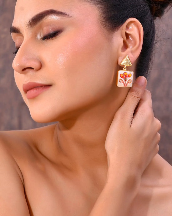 Gold Plated Hand Painted Drop Stud Earrings-VOJ336