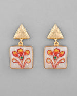 Gold Plated Hand Painted Drop Stud Earrings-VOJ336