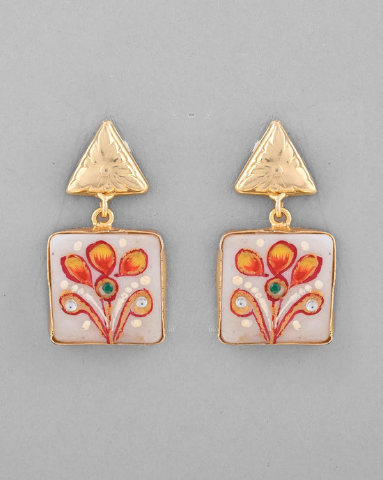 Gold Plated Hand Painted Drop Stud Earrings-VOJ336