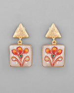 Gold Plated Hand Painted Drop Stud Earrings-VOJ336