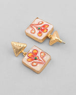 Gold Plated Hand Painted Drop Stud Earrings-VOJ336