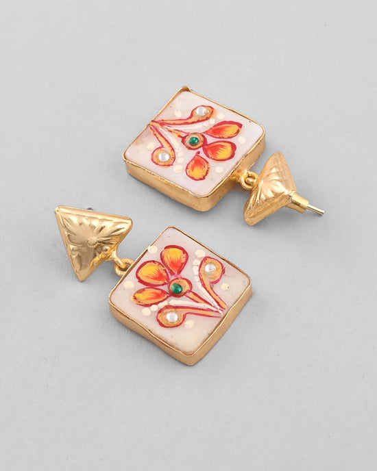 Gold Plated Hand Painted Drop Stud Earrings-VOJ336