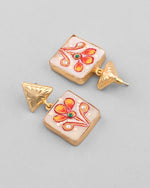 Gold Plated Hand Painted Drop Stud Earrings-VOJ336