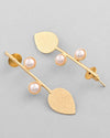 Gold Plated Leaf Shaped with Pearl Studded Earrings-VOJ337