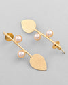 Gold Plated Leaf Shaped with Pearl Studded Earrings-VOJ337