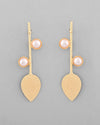 Gold Plated Leaf Shaped with Pearl Studded Earrings-VOJ337