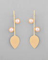 Gold Plated Leaf Shaped with Pearl Studded Earrings-VOJ337