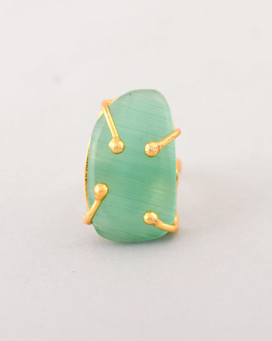 Gold Plated Big Green Stone Studded Ring-VOJ338