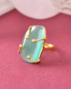 Gold Plated Big Green Stone Studded Ring-VOJ338