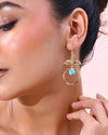 Gold Plated Blue Stone Studded Circular Drop Earrings-VOJ339