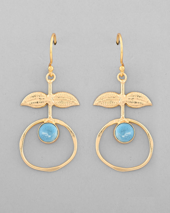 Gold Plated Blue Stone Studded Circular Drop Earrings-VOJ339