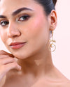 Gold Plated White Stone Studded Circular Drop Earrings-VOJ340