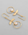 Gold Plated White Stone Studded Circular Drop Earrings-VOJ340